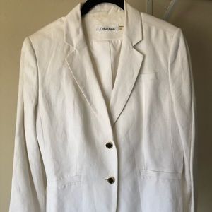 Linen/rayon classic white summer suit jacket